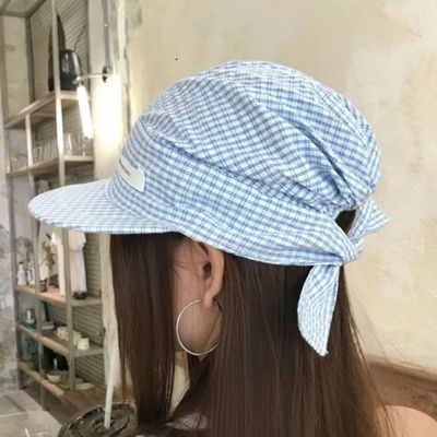 다솜 체크 밴딩 두건 캡 스냅 야구 모자