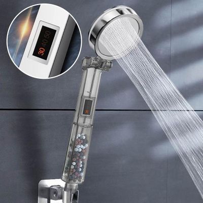 샤워기 헤드 토네이도 구슬 필터 LED온도 그레이 L296