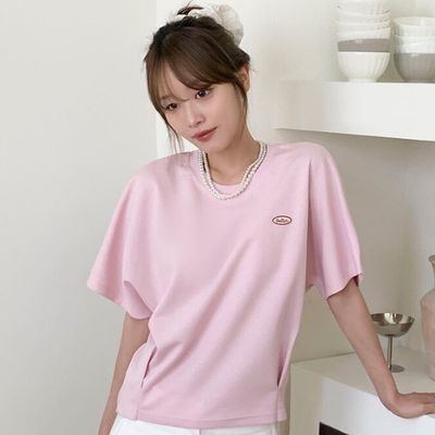 여성 썸머 나들이 버터 자수 벌룬 반팔티