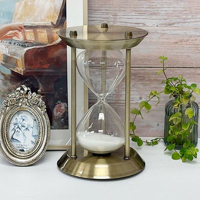 브론즈 철제 인테리어 유리 화이트 모래시계 30분