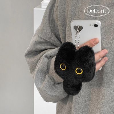 [데데리트]귀여운 검정 깜냥이 꼬리 삑삑이 인형 키링