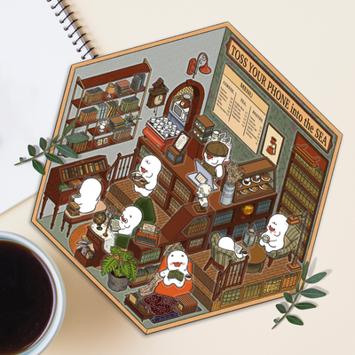 3D DIY 데코 스트레스 해소 스티커 '북 카페'