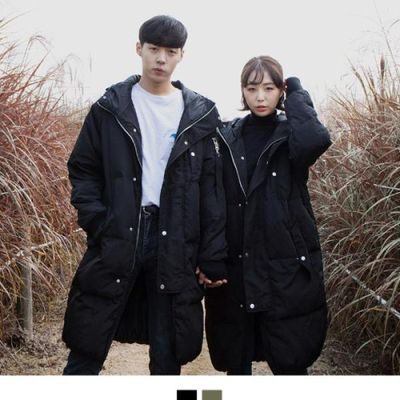 남녀 공용 덕 다운 롱 패딩 후드 커플 아우터 2CO