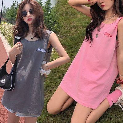 여성 데일리 핑크 그레이 롱 민소매 나시
