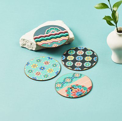 전통의 색과 문양 - 단청꽃밭 레더 코스터 4P 세트