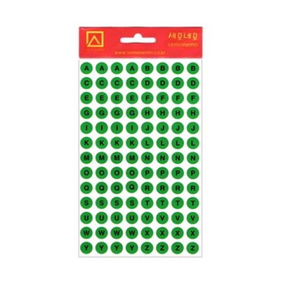 1000 모양견출지 원형알파벳 10-320G 7매 녹색 지름9