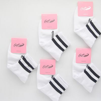 여자 중목양말 화이트 흰색  크로커다일 5켤레 세트