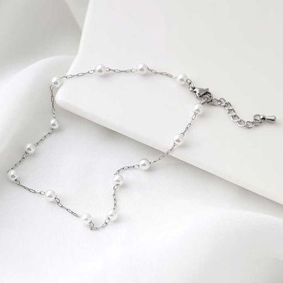 Daily 스틸 글라스 chain PEARL 패션 발찌 약 26.6cm