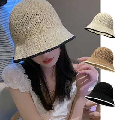 나들이 모자 이루 엣지 배색 니트 짜임 버킷햇