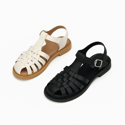 메쉬 격자 꼬임 피셔맨 여성 스트랩 샌들 스트랩 앞코