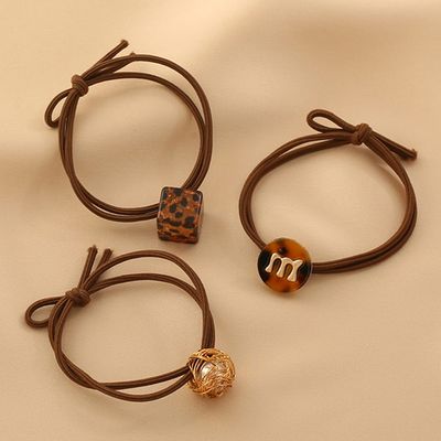 레오파드 스퀘어 골드 서클 헤어 머리끈 (3P)