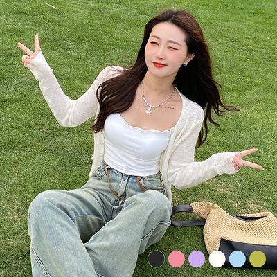 여성 레이븐 루에딘 진주 버튼 시스루 가디건
