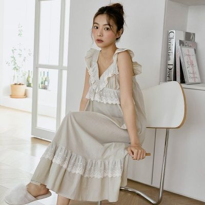 [쿠비카]망사레이스 민소매 롱 원피스 여성잠옷 W985