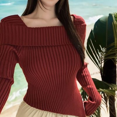 여성 스퀘어 넥 쫀쫀 골지 가을 겨울 니트