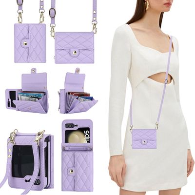 갤럭시Z플립 5 4 3 퀄팅 가죽 카드지갑 스트랩 케이스