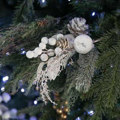 크리스마스 눈송이 베리 장식 화이트 열매 가지 30cm