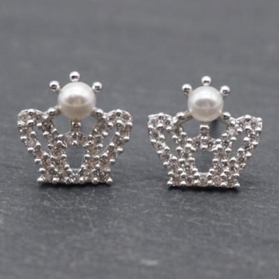 [애슬릿]전체 실버 왕관 티아라 진주 큐빅 은 귀걸이