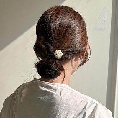 꽃 진주 머리끈 포니테일 머리끈 헤어끈 고무줄