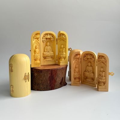 3면 목조 삼존불 부처님 불상 불교 붓다 굿즈 좌불