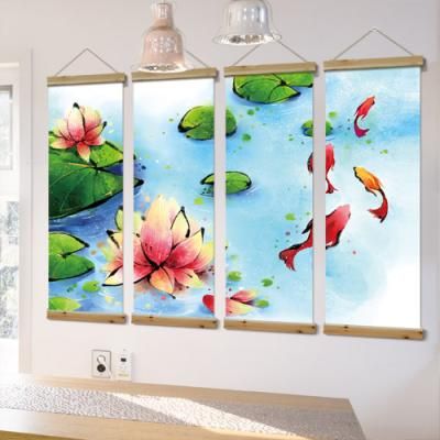 ci375-우드스크롤_40CmX120Cm-재물의상징잉어수묵화(4개1세트)