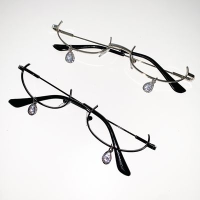 메탈 반무테 안경 큐빅 아이웨어 일본 하라주쿠 리큐