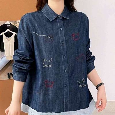 [애슬릿]여성 셔츠 블라우스 데님 자수 레이스 프릴