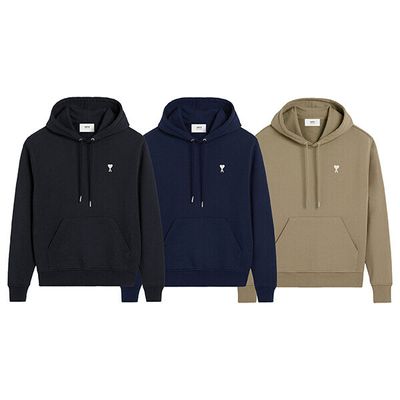 아미 AMI 빅하트 드 꾀흐 화이트 로고 후드 티셔츠