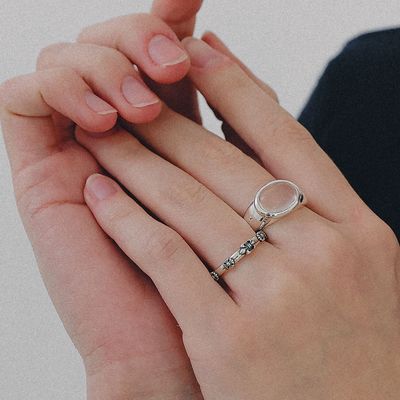 제이로렌 카보숑 문스톤 큐빅 실버 반지 R0712