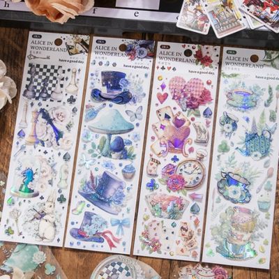 레트로 앨리스의 티파티 홀로그램 금박 스티커 2매