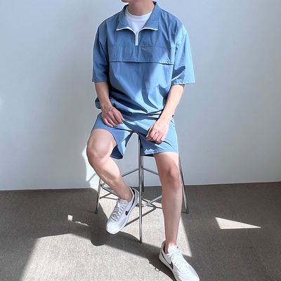 남성 데일리 세션 아노락 반팔 반바지 세트