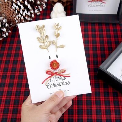 드라이플라워 루돌프 크리스마스 입체 카드