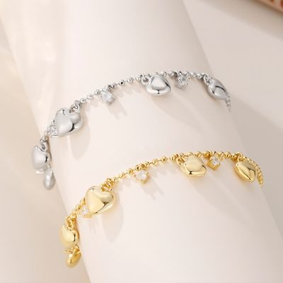 여성 하트 큐빅 태슬 레이어드 미니멀 팔찌