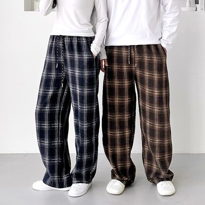 얼터네이트 남녀공용 체크 커브드 팬츠