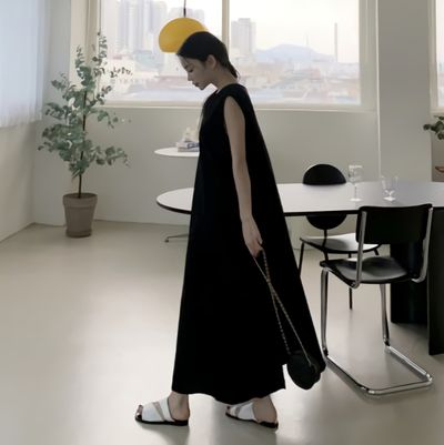 [sale] 여성 롱 원피스 하객 린넨 나시 라운드