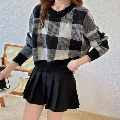 크롭 체크패턴 니트 2color