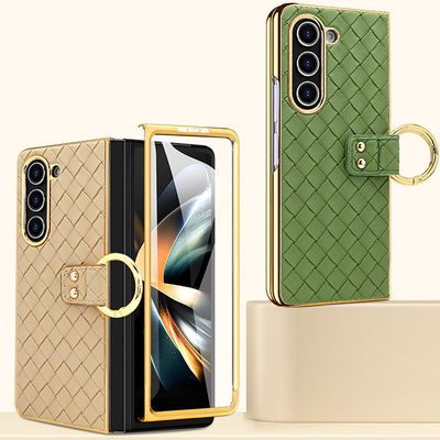 갤럭시Z폴드 6 5 4 3 격자 패턴 링 거치대 가죽케이스