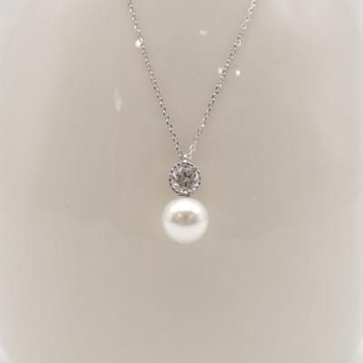 [애슬릿]전체 실버 라운드 큐빅 진주 은 목걸이_도금