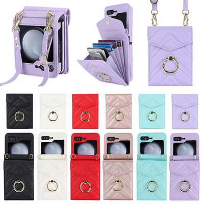 갤럭시 Z플립 5 4 3 카드 지갑 링 스트랩 가죽 케이스