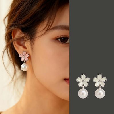 여성 여름 포인 다섯잎 플라워 진주알 귀걸이