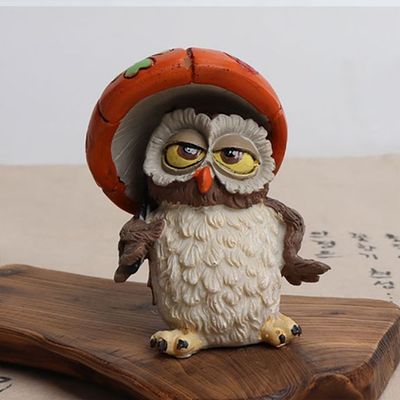 버섯 우산쓴 부엉이 소품인형(W14B9FC)