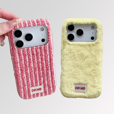 아이폰 17 16 15 14 파스텔 퍼 체크 니트 하드 케이스