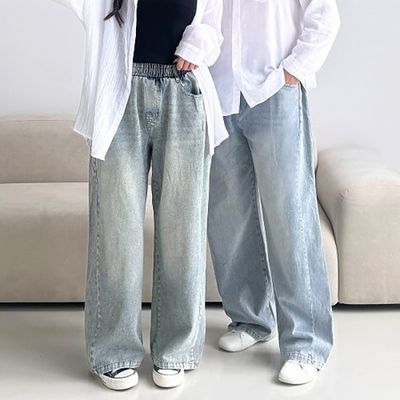 남녀공용 와이드 사이드턱 청바지