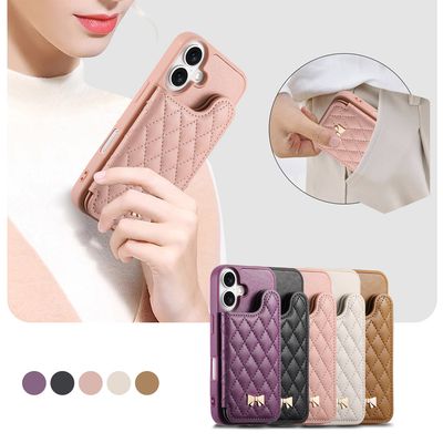 아이폰17 16 15 14 13 12 리본 퀄팅 가죽 지갑 케이스