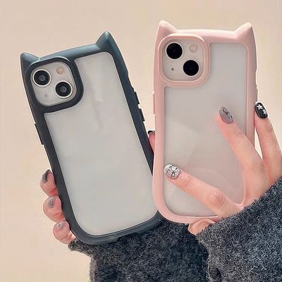 아이폰 16 15 14 13 12 큐트 고양이 투명 하드 케이스