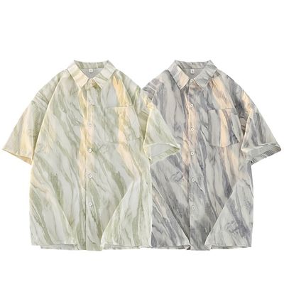 남성 데일리 디자인 나염 쿨링 루즈핏 반팔 셔츠