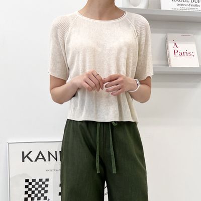 여자 여름 데일리 오트밀 반팔 니트