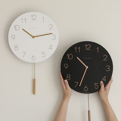 [무아스] 플랫우드 진자 무소음 벽시계 거실 시계