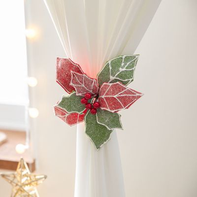 포인세티아 조화 커튼 집게 타이백 노벌티포인꽃 20cm