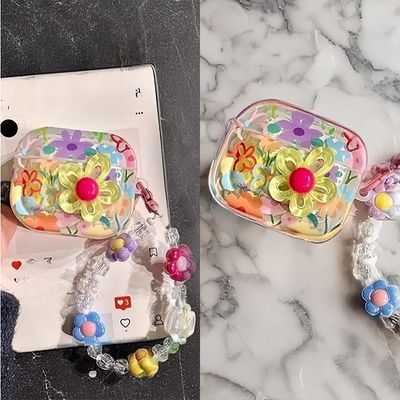 일러스트 꽃펜던트 도장 무늬의 에어팟 프로 케이스