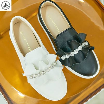 [애슬릿]키높이 슬립온 셔링 큐빅 장식 통굽 단화 4cm